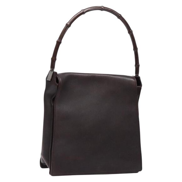 GUCCI Bamboo Shoulder Bag Leather Dark Brown 001 001 - Picture 1 of 16